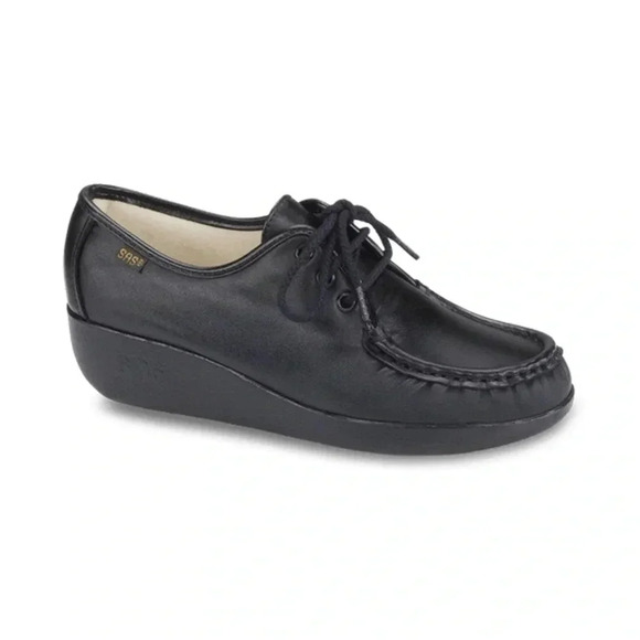 SAS Bounce Comfort Lace Up Moccasin Loafer Wedge Black Size 7 S - Picture 1 of 10